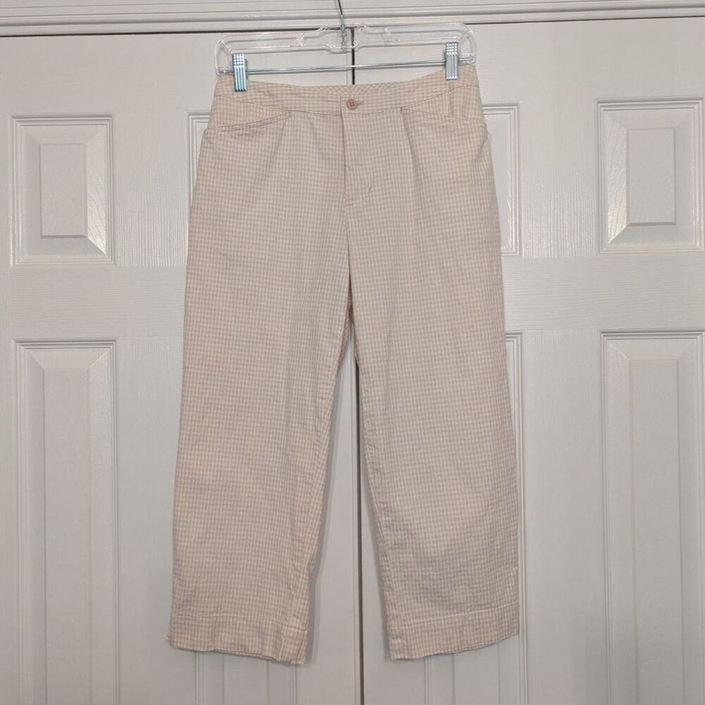 Sonoma Cream and Tan Gingham Capris Crop Pants Size 4
